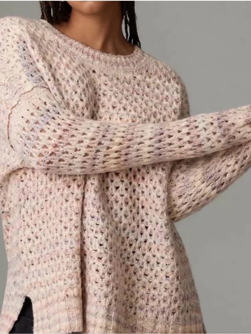 NWT Anthropologie oversized mesh stitch Open-Knit Crewneck Sweater in Pale Pink